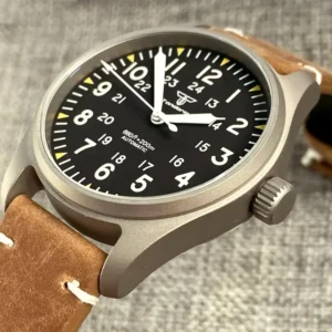 Professional Titanium Automatic Dive Watch with Sapphire Crystal and Leather Strap