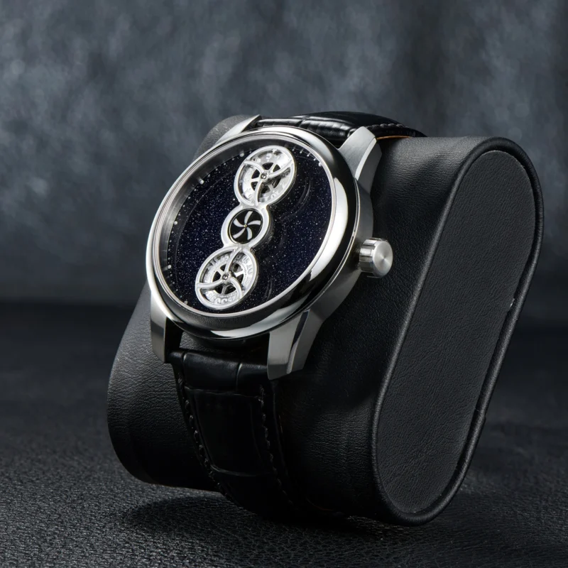 Luxury Double Star Automatic Watch with Sapphire Crystal and Leather Strap - Image 2