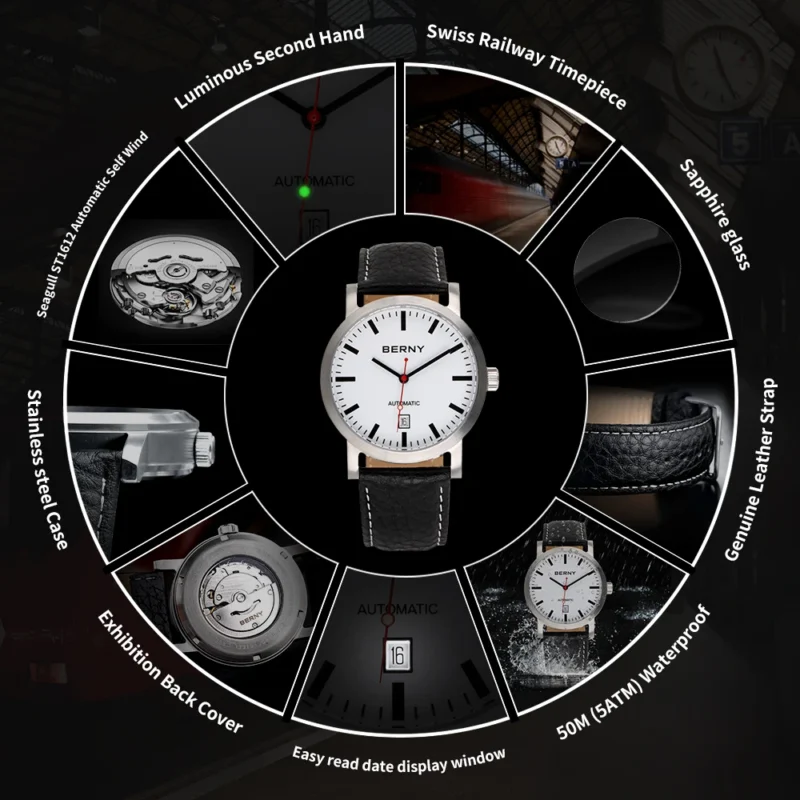 Swiss Railway Classic Automatic Watch with Complete Calendar and Sapphire Crystal - Image 4