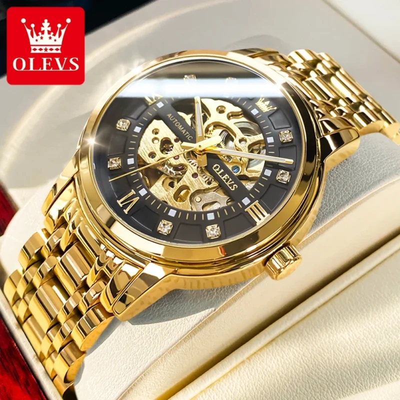 Skeleton Automatic Mechanical Watch with Luminous Dial and Stainless Steel Bracelet - Image 8