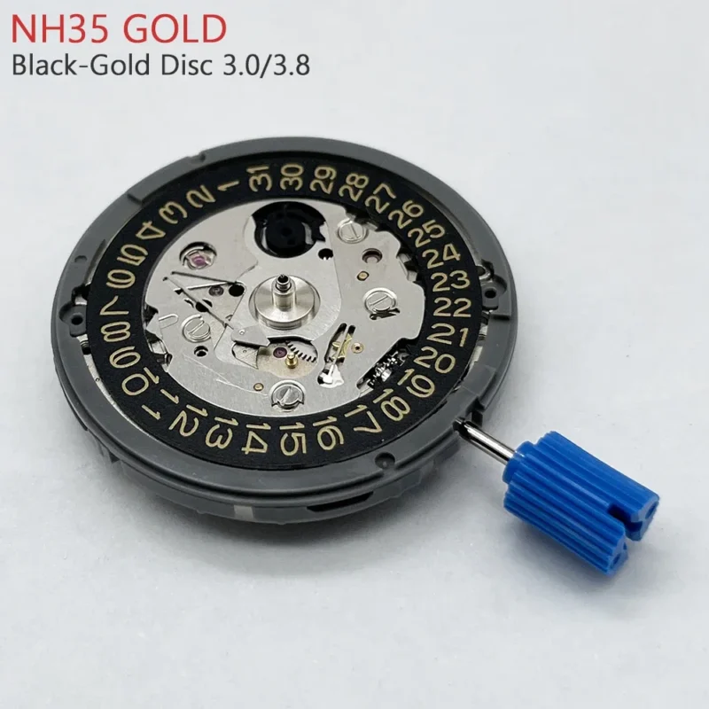 Premium NH35 Automatic Movement Watch Mechanism with Black-Gold Date Wheel for Custom Watch Builds