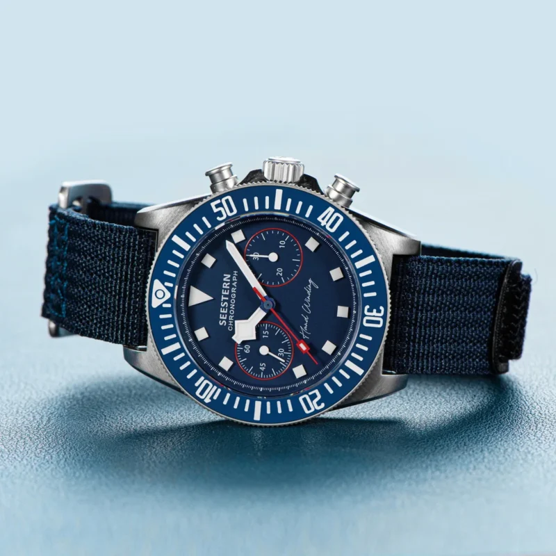 Vintage-Inspired Mechanical Chronograph Watch with Sapphire Crystal and Nylon Strap - Image 3