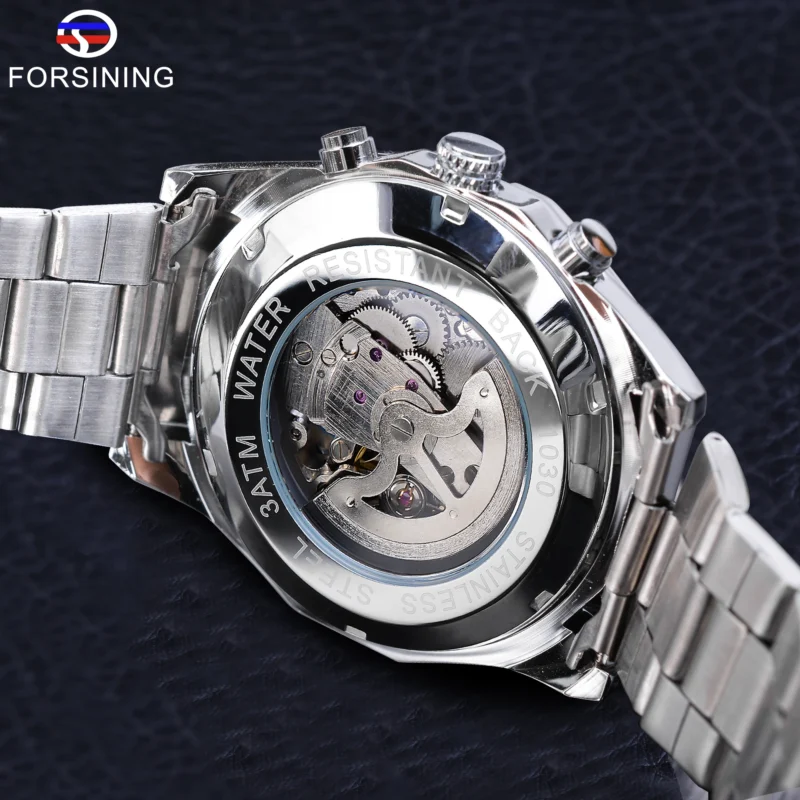 Luxury Skeleton Automatic Watch with Transparent Dial and Stainless Steel Bracelet - Image 5