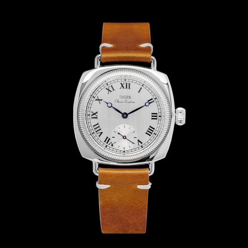 Classic Pillow-Shaped Quartz Watch with Sapphire Crystal and Leather Strap - Image 8