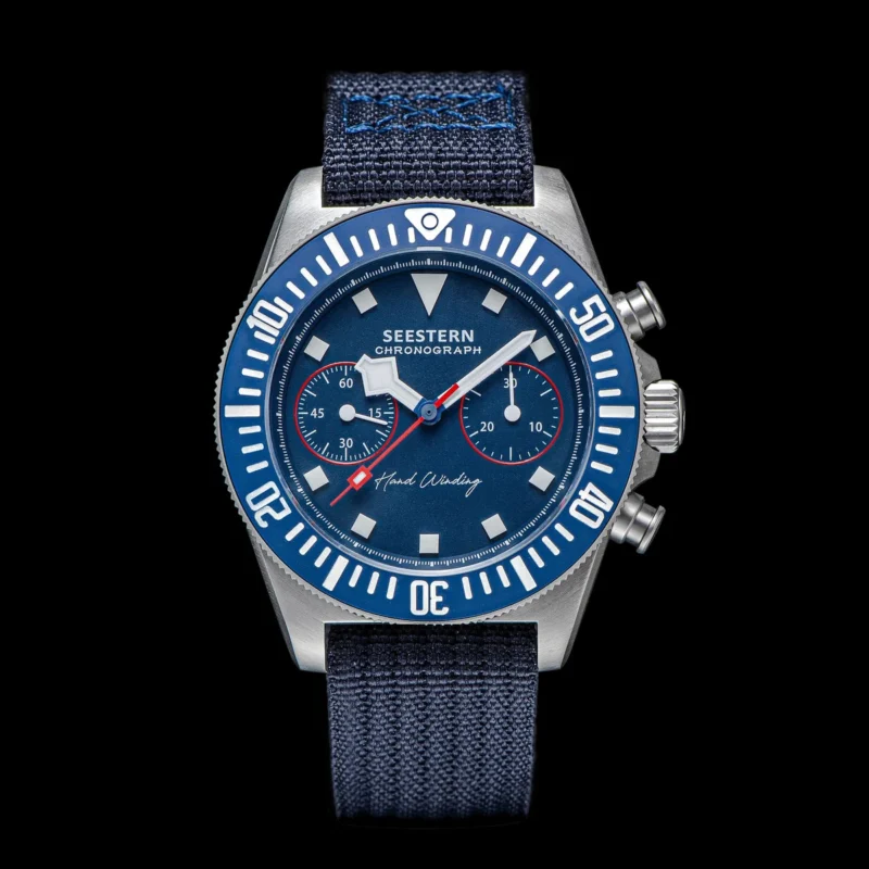 Vintage-Inspired Mechanical Chronograph Watch with Sapphire Crystal and Nylon Strap - Image 7