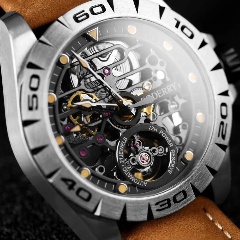 Urban Skeleton Automatic Watch with Titanium Case and Leather Strap - Image 2