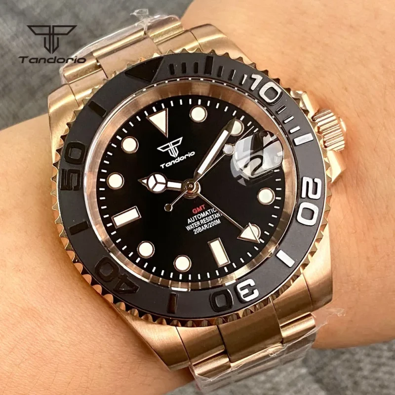Professional GMT Automatic Dive Watch with Rose Gold Case and 20 Bar Water Resistance - Image 7