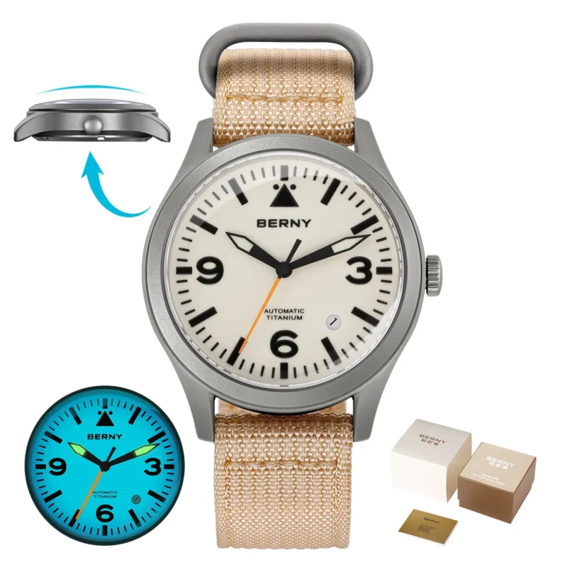 Professional Pilot Automatic Titanium Watch with Sapphire Crystal and Super Luminous Dial - Image 7