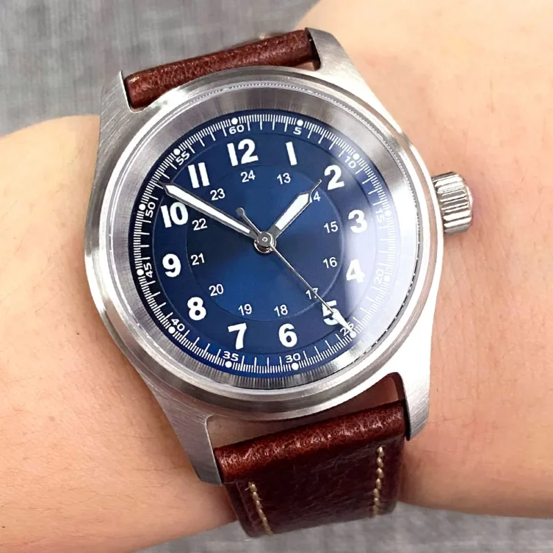 Vintage Bronze 36mm Automatic Pilot Watch with Sapphire Crystal and Leather Strap - Image 16