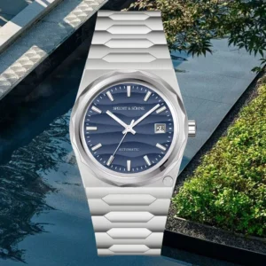 Elegant Blue Dial Automatic Watch with Sapphire Crystal and Stainless Steel Bracelet
