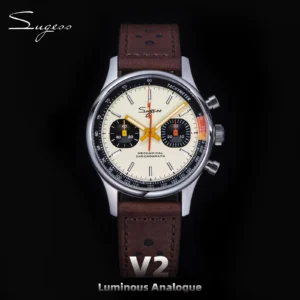 Vintage Pilot Chronograph Mechanical Watch with Sapphire Crystal and Leather Strap