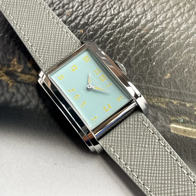 Rectangular Automatic Watch with Sapphire Crystal and Leather Strap - Image 7