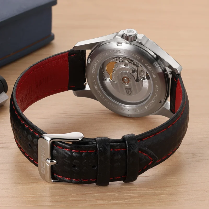 Classic Automatic Dress Watch with Sapphire Crystal and Leather Strap - Image 4