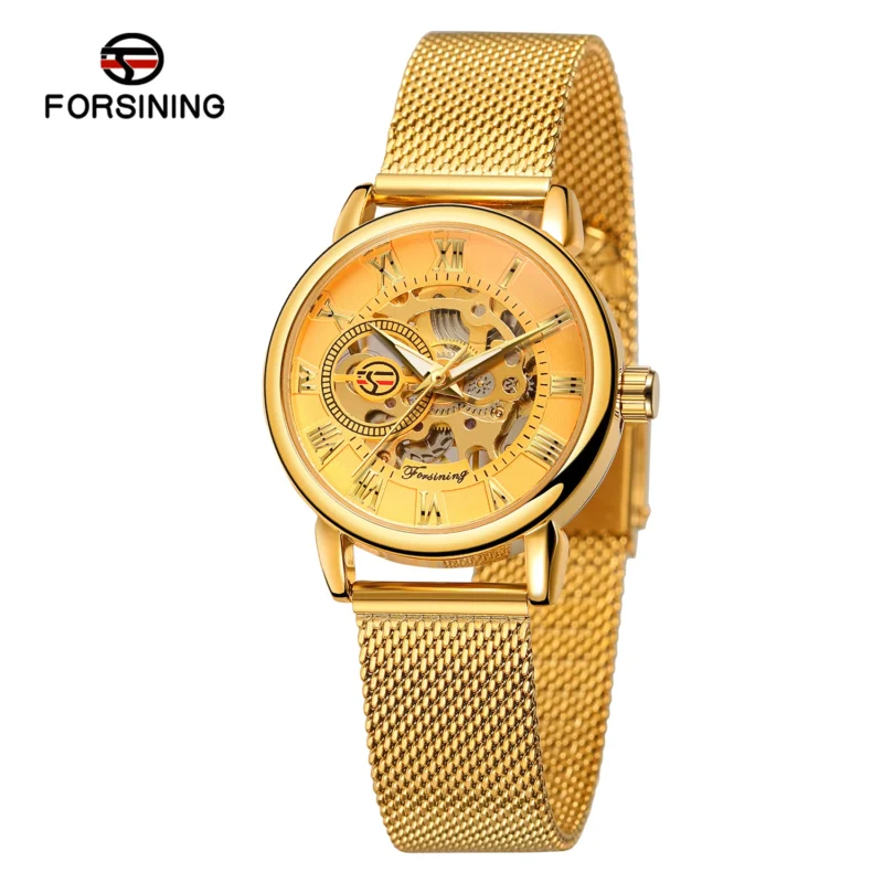 Ladies Luxury Skeleton Mechanical Watch with Stainless Steel Bracelet - Image 13