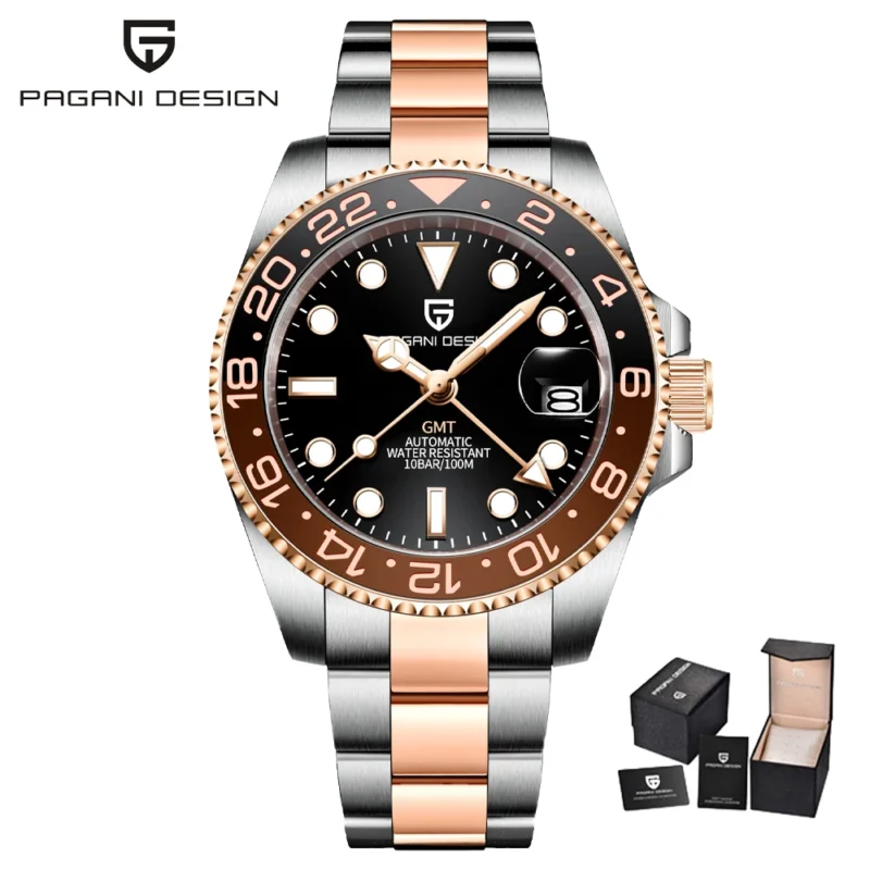 GMT Automatic Watch with Left Crown Sapphire Crystal and Stainless Steel Bracelet - Image 10