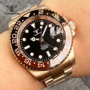 Professional GMT Automatic Dive Watch with Rose Gold Case and 20 Bar Water Resistance