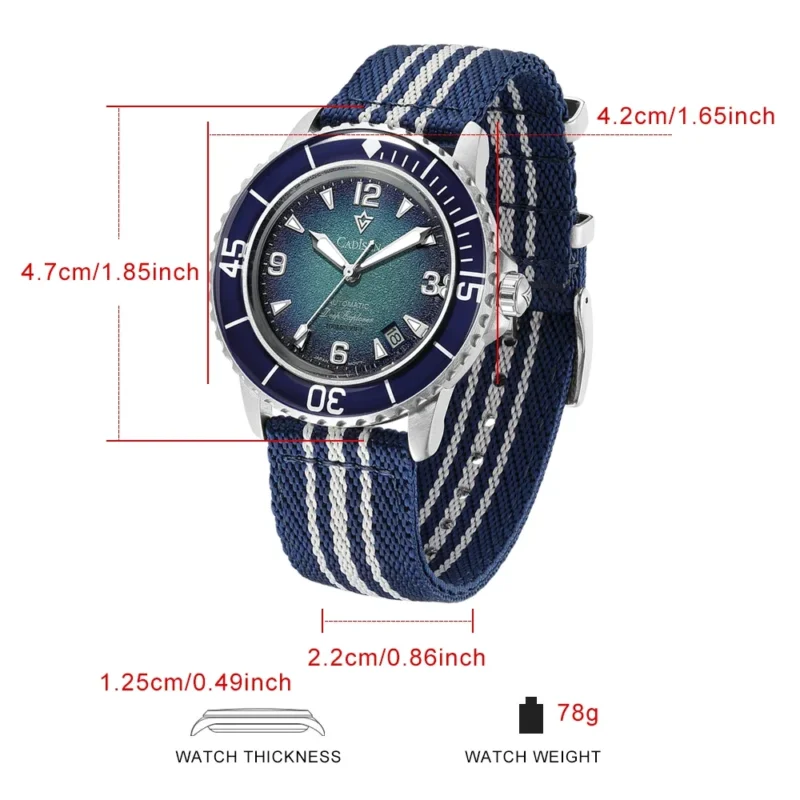 Professional Dive Automatic Watch with Luminous Dial and Canvas Strap - Image 2