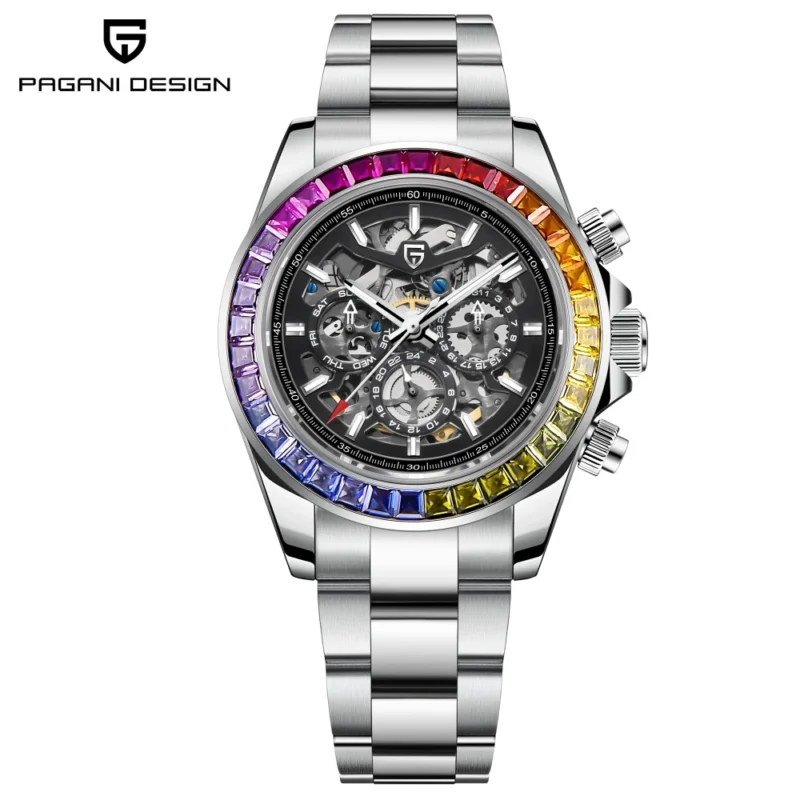 Luxury Skeleton Automatic Watch with Sapphire Crystal and Stainless Steel Bracelet - Image 8