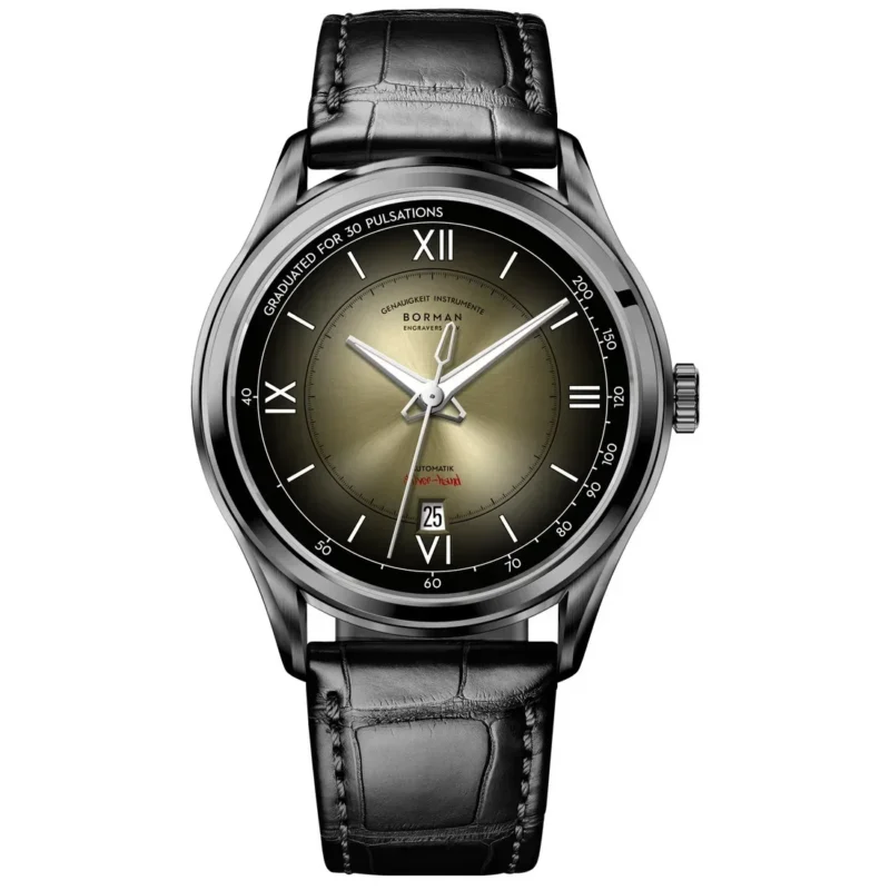 Classic Gradient Dial Automatic Watch with Sapphire Crystal and Leather Strap - Image 9