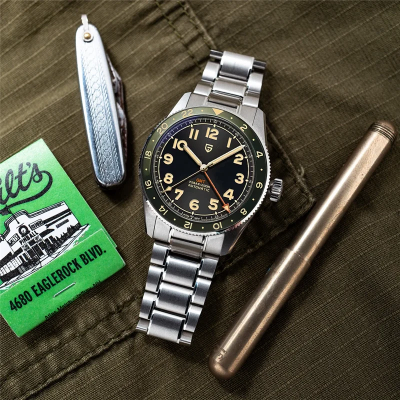 GMT Automatic Mechanical Watch with Sapphire Crystal and Stainless Steel Bracelet - Image 3