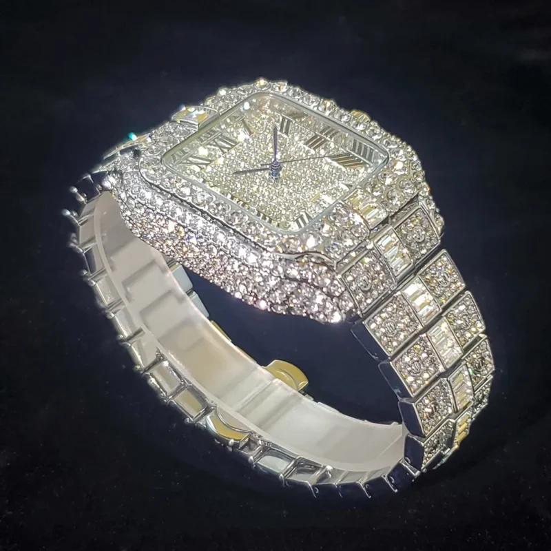 Square Diamond Iced Out Quartz Watch with Stainless Steel Bracelet - Image 3