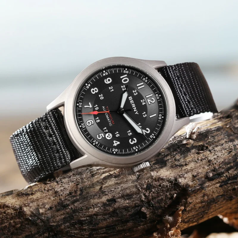 Titanium Field Automatic Watch with Sapphire Crystal and Canvas Strap - Image 5