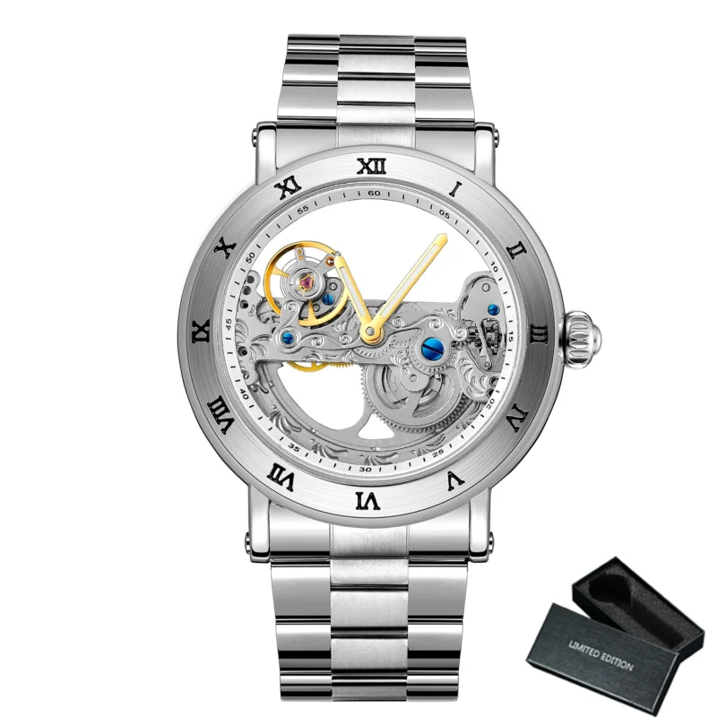 Luxury Skeleton Automatic Watch with Roman Numerals and Genuine Leather Strap - Image 7
