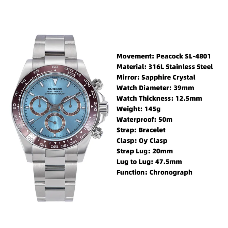 Professional Panda Dial Chronograph Automatic Watch with Ceramic Bezel and Stainless Steel Bracelet - Image 6