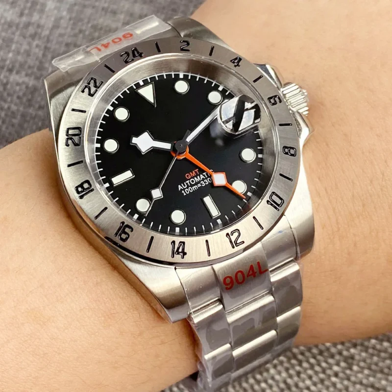 Explorer GMT Automatic Field Watch with Orange 24-Hour Hand and Sapphire Crystal