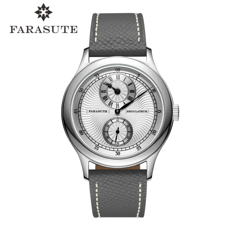 Luxury Regulateur Manual Wind Mechanical Watch with Sapphire Crystal and Leather Strap