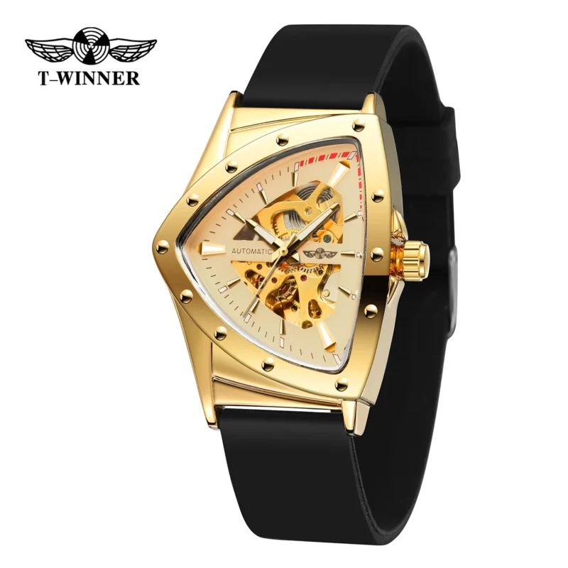 Triangle Skeleton Automatic Watch with Luminous Dial and Luxury Rubber Strap - Image 11