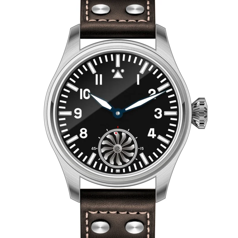 Vintage Pilot Manual Wind Watch with Sapphire Crystal and Leather Strap - Image 9