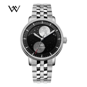 Luxury Automatic Moon Phase Watch with Sapphire Crystal and Stainless Steel Bracelet