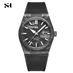 Carbon Fiber Automatic Dive Watch with Sapphire Crystal and Rubber Strap
