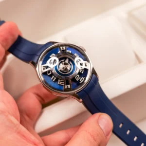 Luxury Automatic Starship Watch with Blue Super Luminous Display and Silicone Strap