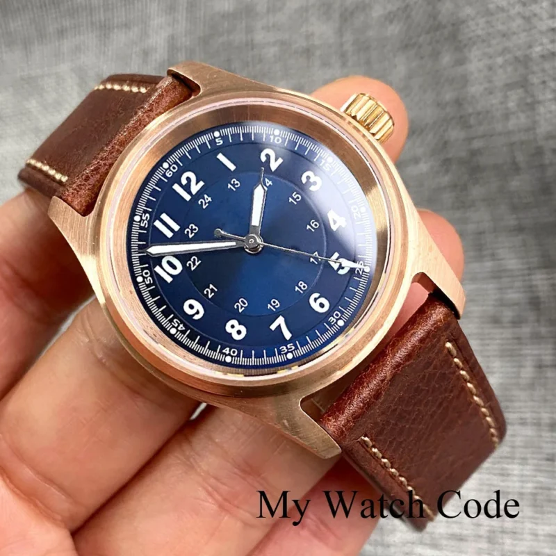 Vintage Bronze 36mm Automatic Pilot Watch with Sapphire Crystal and Leather Strap - Image 10