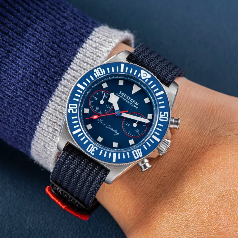 Vintage-Inspired Mechanical Chronograph Watch with Sapphire Crystal and Nylon Strap - Image 2