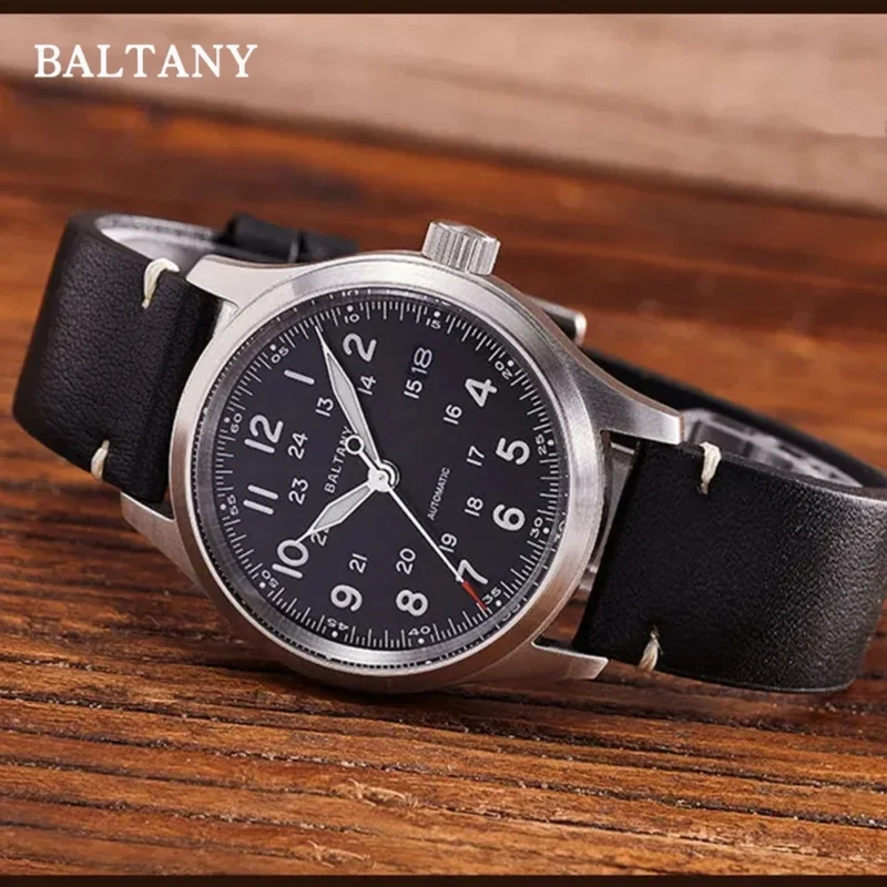 Military Field Automatic Watch with NH35 Movement Sapphire Crystal and Leather Strap - Image 2