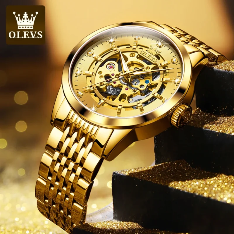Luxury Skeleton Automatic Watch with Stainless Steel Case and Luminous Display - Image 4