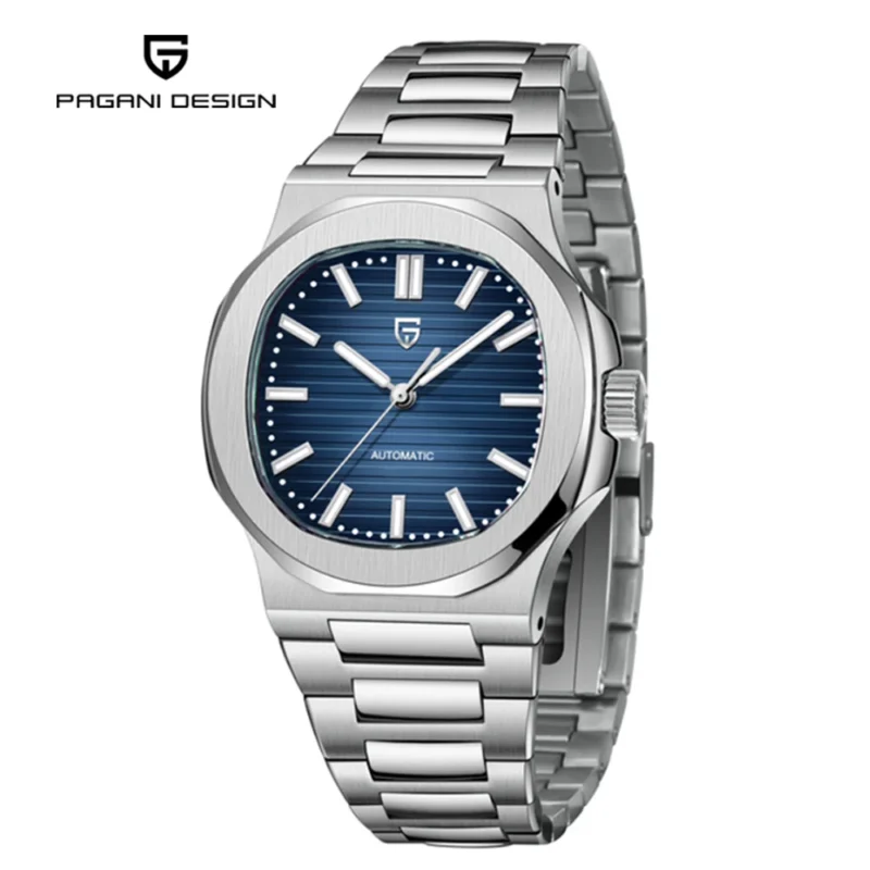 Luxury Tonneau Automatic Watch with Sapphire Crystal and Stainless Steel Bracelet - Image 9