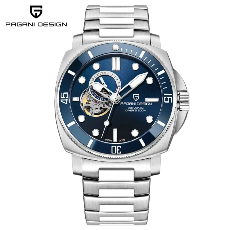 Square Automatic Dive Watch Seiko NH39A Movement Sapphire Crystal 656ft Water Resistant Steel Bracelet - Image 11