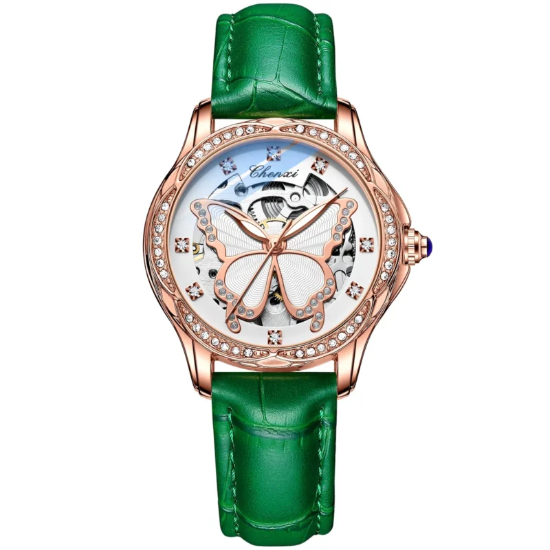 Ladies Luxury Automatic Watch with Skeleton Dial and Stainless Steel Bracelet - Image 9