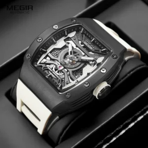 Skeleton Automatic Mechanical Watch with Luminous Dial and Silicone Strap