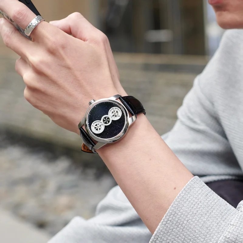 Luxury Double Star Automatic Watch with Sapphire Crystal and Leather Strap - Image 4