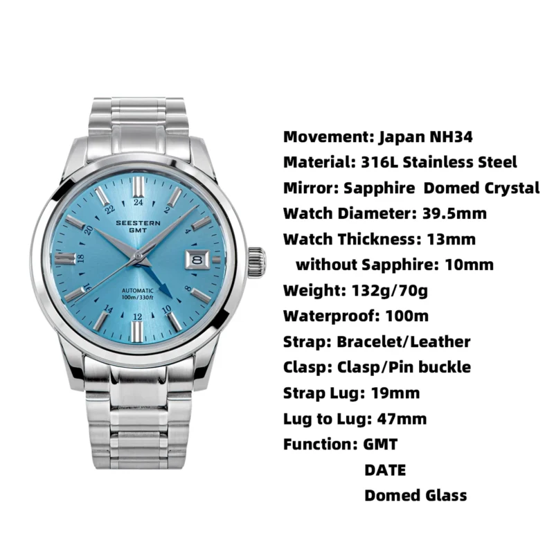 Professional GMT Automatic Dive Watch with Domed Sapphire Crystal and Stainless Steel Bracelet - Image 6