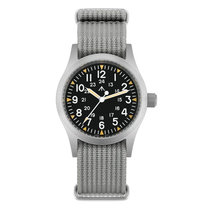 Vintage Field Watch 38mm Quartz VH31 Movement Domed Sapphire Crystal Stainless Steel Watch with Nylon Strap - Image 22