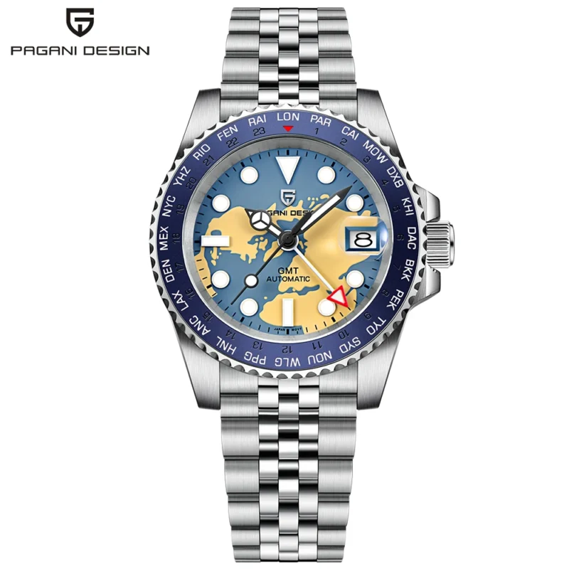 Professional GMT Automatic Watch with Sapphire Crystal and Stainless Steel Bracelet - Image 8