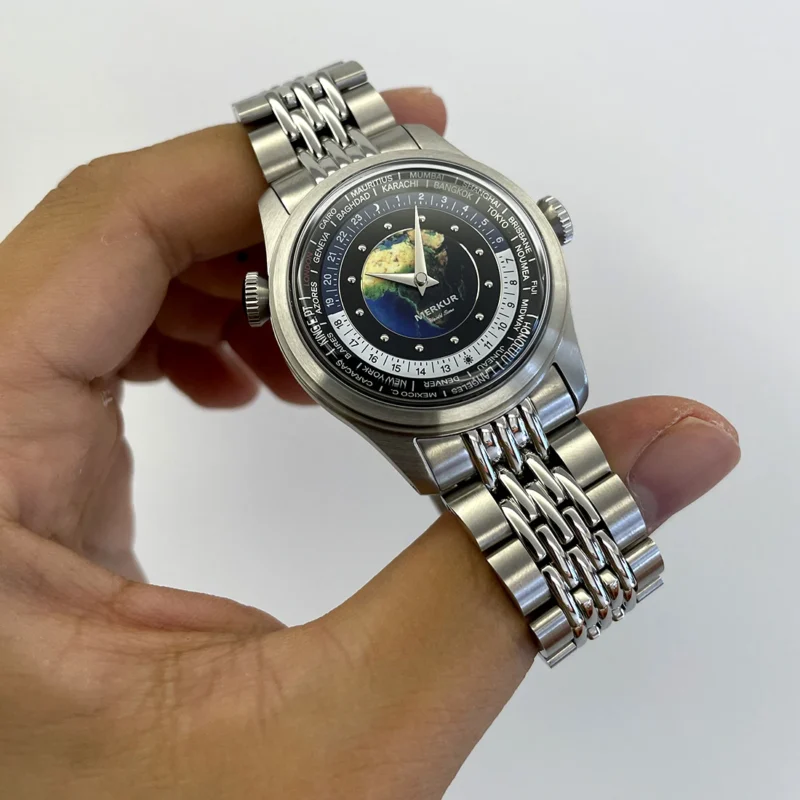 Vintage Dual Crown Calendar Week Manual Wind Watch with Leather Strap and 38mm Steel Case - Image 8