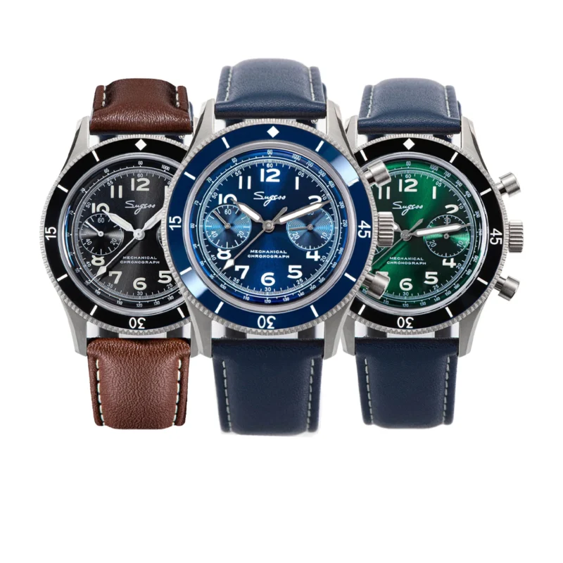 Pilot Chronograph Hand-Wind Mechanical Watch with Skeleton Display and Leather Strap - Image 4