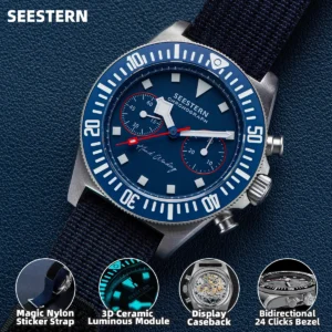 Vintage-Inspired Mechanical Chronograph Watch with Sapphire Crystal and Nylon Strap